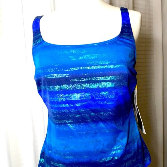 Longitude NEW 2-piece Swim Suit Tankini Blue Shimmer 14 - Picture 9 of 16